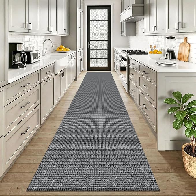 KOZYFLY Cotton 2.5'x12' Runners Rugs for Hallway, Long Washable Runner Rug, Woven Non Slip Kitchen Runner, Braided Entryway Rug, Floor Carpet for Entry, Aisle, Hall, Grey/Dark Grey