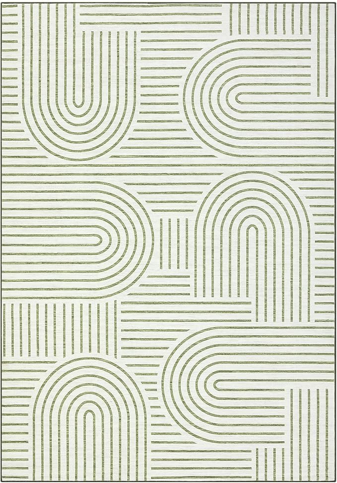 ROYHOME Washable Rug 9x12 Area Rugs for Living Room, Abstract Rug for Bedroom, Soft Rainbow Non Slip Throw Rugs with Rubber Back, Low Pile Stain Resistant Boho Geometric Carpet for Dining Room, Green