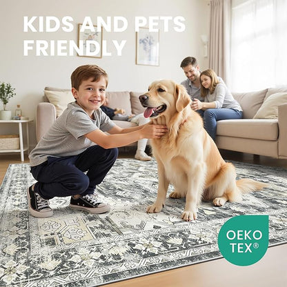 zesthome 5x7 Washable Rug-Stain Resistant Area Rugs for Living Room, Ultra-Thin Vintage Rugs, Non-Slip Backing Rug, Low Pile Large Area Rug, Boho Home Decor