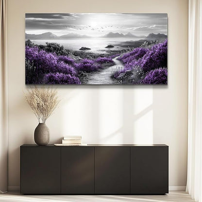 FUHAIHUA Canvas Wall Art For Living Room Large Wall Decor For Office Bedroom Decorations Purple Flowers Landscape Pictures Black And White Painting Artwork Wall Mural Aesthetic Home Decor 30x60 In