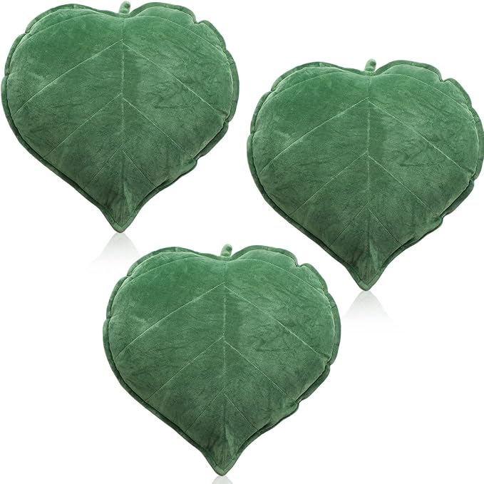 3 Pcs Leaf Shaped Pillow - 20 x 20 Inches, 3D Leaves Soft Throw Pillow Decorative Sofa Cushion, Green Plant Home Decoration for Car, Bedroom, Sofa, Living Room