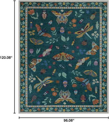 Lahome Insect Washable Rugs 8x10, Soft 8x10 Area Rugs for Living Room, Non Slip Bedroom Rug Under Bed Ultra-Thin Large Carpet for Dining Room Office Playroom Vionnet(8'x10',Dark Green)