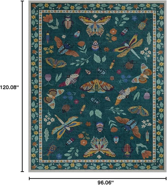 Lahome Insect Washable Rugs 8x10, Soft 8x10 Area Rugs for Living Room, Non Slip Bedroom Rug Under Bed Ultra-Thin Large Carpet for Dining Room Office Playroom Vionnet(8'x10',Dark Green)