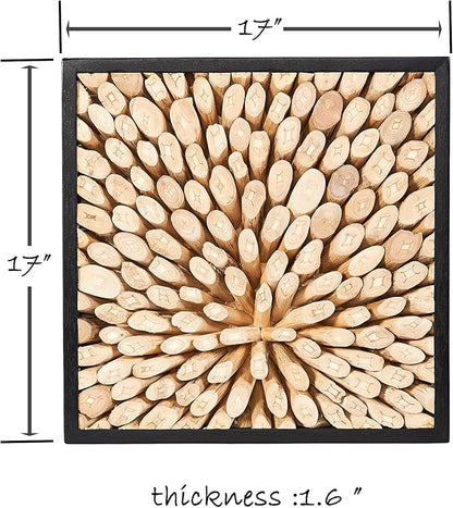Greenage Reclaimed Teak Wood Wall Decor 17"x17" Farmhouse Branch Pattern Square Wall Art Rustic Wooden Wall Hanging Decoration Frame Wall Panel Shape for Home Living Room Bedroom