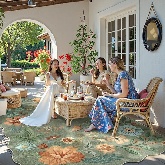 Lahome Floral Washable Rugs 8x10, Non-Slip Soft Green Rug Stain Resistant, Ultra-Thin 8x10 Rugs for Living Room Easy Clean Boho Accent Carpet for Dining Room Office Flore (8x10ft,Green)