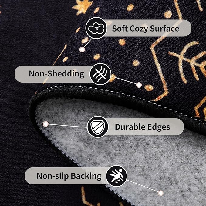 SERISSA 3x5 Area Rugs for Living Room, Washable Non-Slip Black and Gold Small Boho Rug, Soft Low-Pile Geometric Indoor Throw Carpet for Bedroom Kitchen Dining Room Office