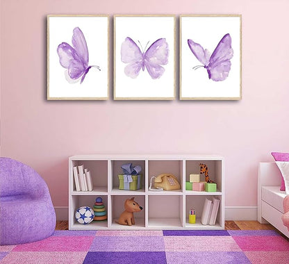 ZLYARTMP 3Pcs Butterfly Wall Art Purple Butterfly Posters Pictures Minimalist Cute Animal Prints Paintings Aesthetic Preppy Room Canvas for Girls Bedroom Nursery Home Wall Decor Gift Unframed