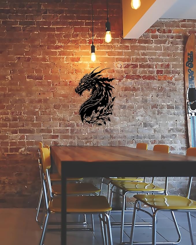 Benziso Dragon Metal Wall Art Medieval Decor Fantasy Decorations for Living Room Bedroom Office Man Cave Decor for Men Dragon Lover's Gifts (14.2 In X 11.4 In Black