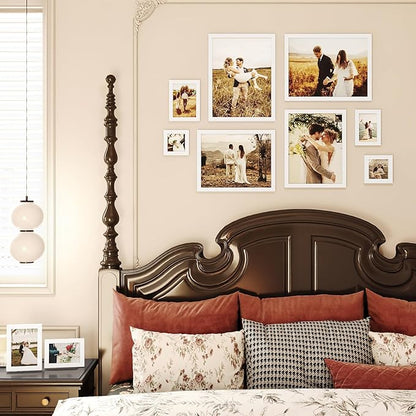 Egofine Picture Frame Set 10 Pack, Picture Frames Collage Wall Decor with Two 12x16,Two 11x14,Two 5x7,Two 4x6,Two 4x4 for Wall and Tabletop, Made of Solid Wood, Covered by Plexiglass, White