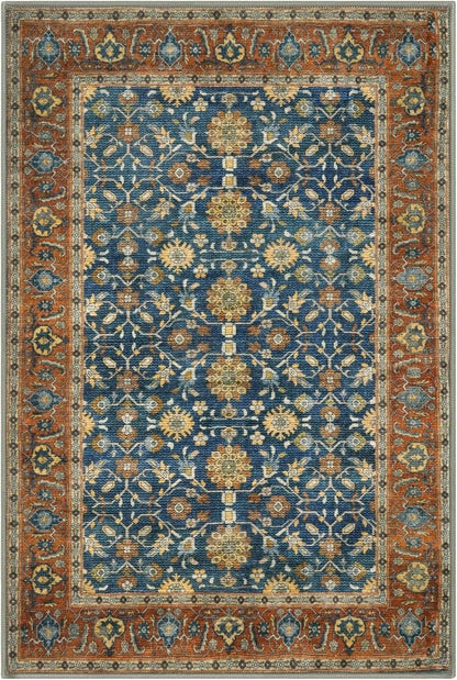 KUTA Vintage 2x3 Rugs for Entryway, Non-Slip Washable Kitchen Rugs & Indoor Door Mat with Floral Print, Blue Terracotta Ultra Thin Soft Low-Pile Throw Rug for Front Door, Bedside, Small Spaces