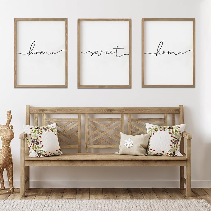 Heiple Set of 3 Framed Farmhouse Home Sweet Home Sign Above Bed Wall Decor for Bedroom Decor Wall Art Wood Signs