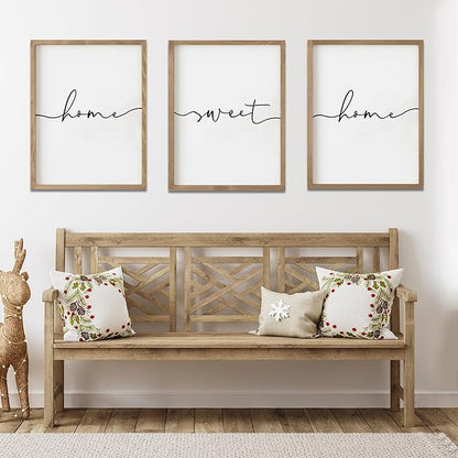 Heiple Set of 3 Framed Farmhouse Home Sweet Home Sign Above Bed Wall Decor for Bedroom Decor Wall Art Wood Signs