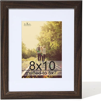 KTKDE 8x10 Picture Frame Real Glass, Display Pictures 5x7 with Mat or 8x10 Without Mat, Modern Style Wood Composite Frame, Gallery Wall Walnut Frame & Table Top Display，best gift