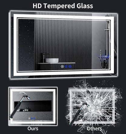 72"x32" LED Bathroom Mirror with Anti-Fog, Stepless Dimmable Lights, 3 Color Modes, Shatter-Proof Tempered Glass,Waterproof Design