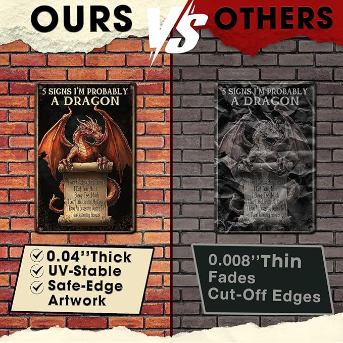 Dragon Wall Art 5 Signs I'm Probably A Dragon Metal Sign Vintage Room Decor & Funny Plaque for Man Cave Tabletop Game Room Medieval Gifts & Boys Room Decor 8x12