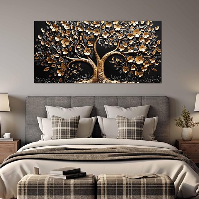Tree of Life Canvas Wall Art for Living Room,Gold Canvas Wall Art for Bedroom,Tree Pictures Wall Decor 29 x 59 Inch