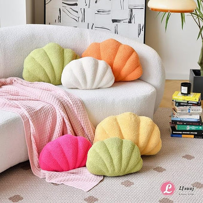 Lfsaaj Seashell Throw Pillows, Shell Shaped Throw Pillows, 18 Inch Soft Home Decorative Pillow Plush Cushion for Bed Couch Living Sofa Room Decor Accent Throw Pillow (Beige 18Inch)