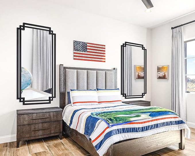 24" x 47" Large Black Mirror for Wall Decor, Elegant Living Room Mirror with Irregular and Rectangular Metal Frame, Modern Bathroom Mirror Above Sink
