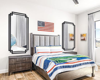 24" x 47" Large Black Mirror for Wall Decor, Elegant Living Room Mirror with Irregular and Rectangular Metal Frame, Modern Bathroom Mirror Above Sink