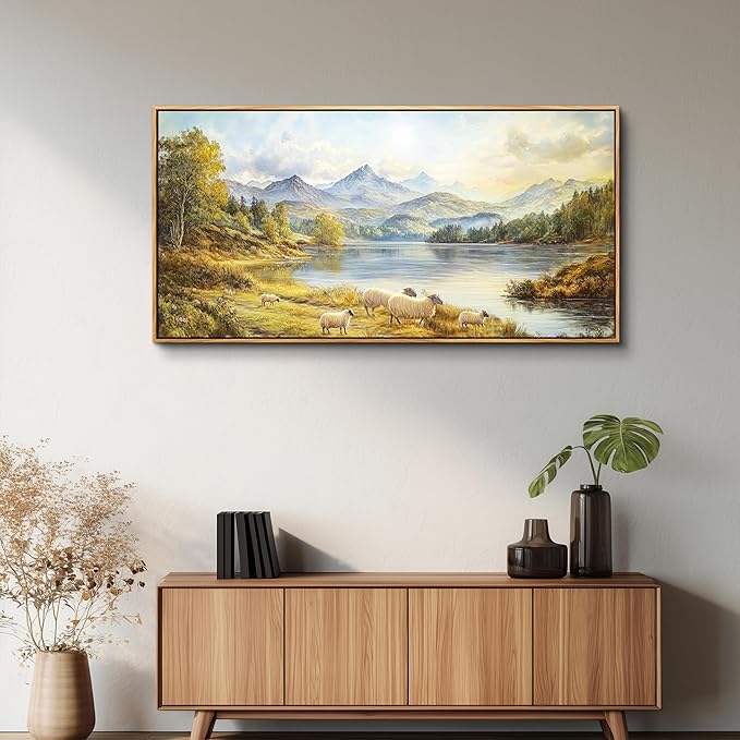 Wapluam Framed Wall Art,Landscape Wall Art,Large Wall Art For Living Room,Modern Farmhouse Decor,Retro Rustic Nature Canvas Paintings Prints For Bedroom Kitchen Office Fireplace Decorations, 20x40 In
