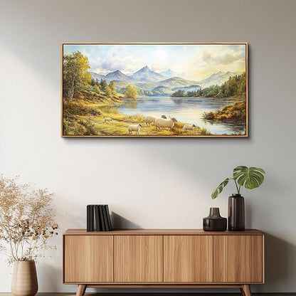 Wapluam Framed Wall Art,Landscape Wall Art,Large Wall Art For Living Room,Modern Farmhouse Decor,Retro Rustic Nature Canvas Paintings Prints For Bedroom Kitchen Office Fireplace Decorations, 20x40 In