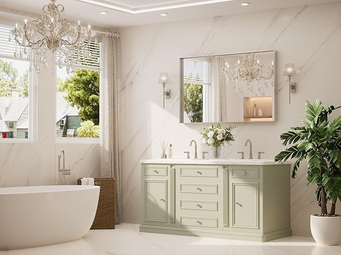 TETOTE Brushed Nickel Mirror 48" x 30" Bathroom Vanity Mirror for Over Sink Brushed Nickel, Tempered Glass, Modern Farmhouse Rectangle Frame Wall Mirrors for Bathroom, Bedroom, Entryway, Living Room