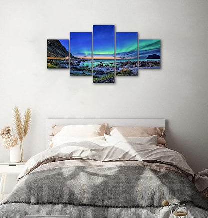 SKASNFAI Northern Lights Wall Art for Living Room Framed Landscape Picture Wall Decor Canvas Aurora Borealis Print Posters Scenery Framed Artwork for Bedroom 50X24