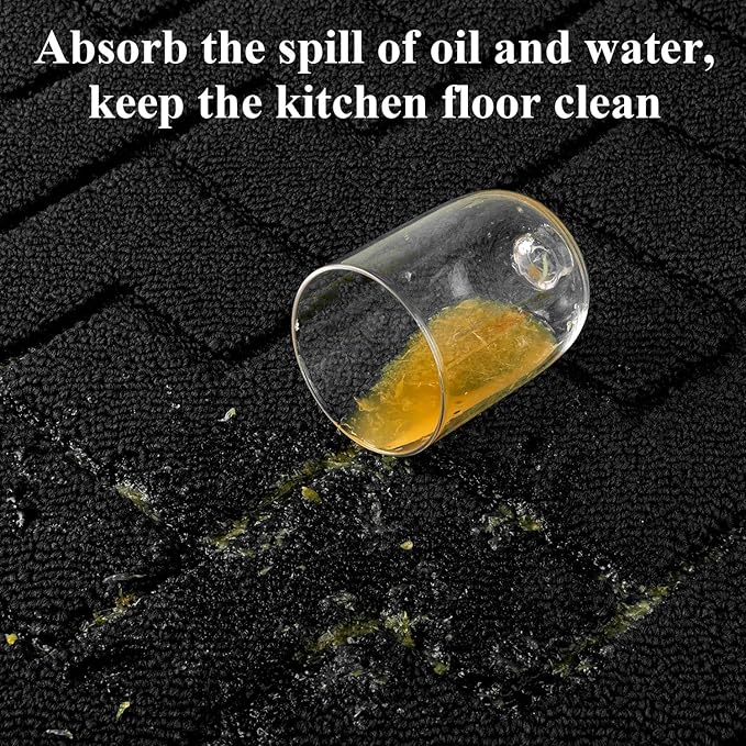 hicorfe Kitchen Runner Rugs and Mats Sets,2 Pieces Absorbent Non-Slip Kitchen Rug,Comfort Kitchen Mat for Floor,Washable for Kitchen,Hallway,Office,Sink,Laundry(24"x71"+20"x32",Black)
