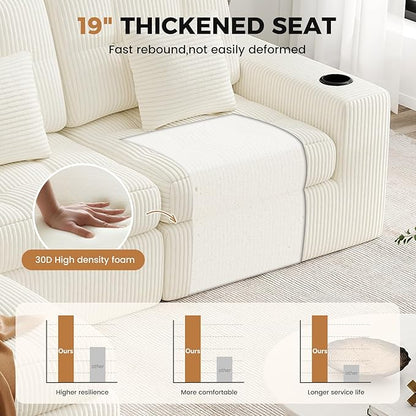 144" U Shaped Cloud Boneless Couch,Modern Modular Sectional Sofa with Layered Cushion,No Assembly Convertible Corduroy Couches for Living Room,Beige 1 PCS