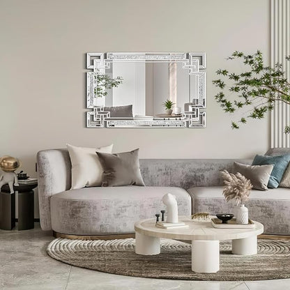 Crystal Crush Diamond Mirror-30 x47 Silver Mirror, Gorgeous Wall Mirror, Rectangle Mirrors for Wall Bathroom, Bedroom, Dining Room and Living Room