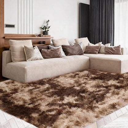 Large 9x12 Area Rug for Living Room, Soft Shag Rugs for Bedroom, Non-Slip Ultra Fluffy Rug,Modern Plush Carpet for Girls Boys Kids Room Dorm,Fuzzy Rug for Home Decor Aesthetic,Tie-dye Coffee