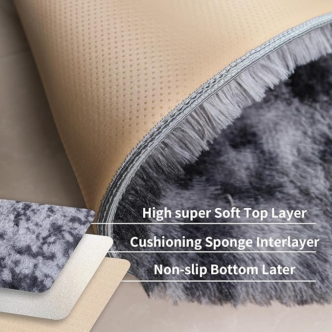 Grey Fluffy 9x12 Large Area Rugs for Bedroom Living Room,Tie-Dye Dark Gray Soft Washable Shag Carpet for Kids Room, Nursery, Dorm Decor, Colorful Cute Plush Fuzzy Rugs for Baby Toddler