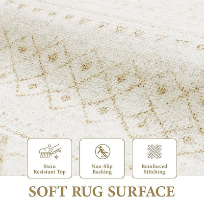 Runner Rug 2x7 Boho Geometric Area Rugs: Washable Kitchen Rug, Soft Non Slip Moroccan Long Hallway Rugs for Bedroom Bathroom Laundry Entryway Staircase Foyer(Beige,2X7)