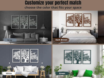 VAILLA Tree of Life Wall Art Decor Set of 3 Wall Hanging Sculpture Modern Wall Home Decoration 3D Textured Sculptures for Living Room Bedroom Office Dinnig Room 3 Panels Family Tree Wall Hangings (Tree of Life 1)
