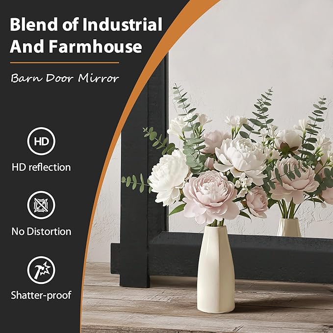 Besdomus Black Bathroom Farmhouse Mirror: 24"x36" Barn Door Rustic Solid Cedar Wood Frame - Wall Vanity Mirror for Bathroom Over Sink/Entryway/Living Room - Home Decor for Modern Farmhouse Enthusiast