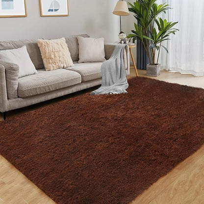 Puremy Luxury 4x6 Area Rug, Ultra Soft Rugs for Living Room, Plush Carpet Rugs for Bedroom, Non-Slip Indoor Rug for Nursery, Study Room, Playroom, Home Decor, Brown