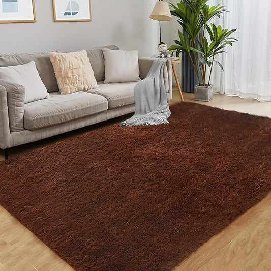 Puremy Luxury 4x6 Area Rug, Ultra Soft Rugs for Living Room, Plush Carpet Rugs for Bedroom, Non-Slip Indoor Rug for Nursery, Study Room, Playroom, Home Decor, Brown