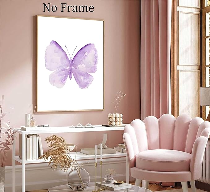 ZLYARTMP 3Pcs Butterfly Wall Art Purple Butterfly Posters Pictures Minimalist Cute Animal Prints Paintings Aesthetic Preppy Room Canvas for Girls Bedroom Nursery Home Wall Decor Gift Unframed