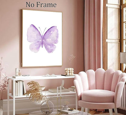 ZLYARTMP 3Pcs Butterfly Wall Art Purple Butterfly Posters Pictures Minimalist Cute Animal Prints Paintings Aesthetic Preppy Room Canvas for Girls Bedroom Nursery Home Wall Decor Gift Unframed