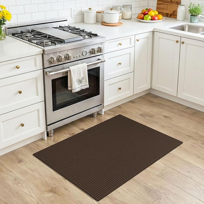 KOZYFLY Indoor Door Mat 2x3 ft Small Area Rugs Washable Front Door Mat Non Slip Rubber Backed Entryway Rug Cotton Entrance Doormat for Front Porch Bathroom Kitchen Bedroom, Brown/Dark Brown