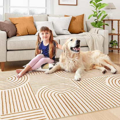 Lahome Abstract Bedroom Rugs, Soft Washable Area Rugs 4x6 Non Slip Rainbow, Ultra-Thin Orange Throw Carpet for Entryway Kitchen Living Room Darrell, Orange