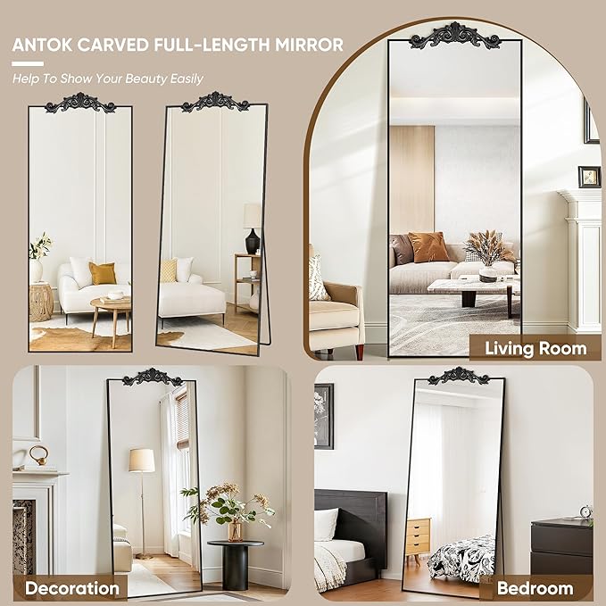 Antok 65"x22" Oversized Full Length Mirror, Extra Large Floor Mirror Freestanding or Wall-Mounted Mirror for Bedroom, Living Room, Cloakroom, Black