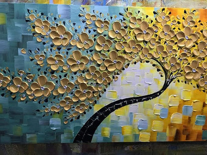 YaSheng Art -Large Wall Art ,100% Hand Painted Gold Flowers Contemporary Art Oil Painting,3D Wall Art Texture Floral Tree Paintings, Wall Art for living room Bedroom Office Wall Deco Home, Abstract Canvas Art Paintings Framed Wall Art Pictures 60 by24 ...