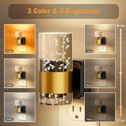 JandCase Night Lights Plug into Wall, Color Changing Night Light,10/50/100LM Adjustable Brightness Nightlight,Amber/3000K/5000K LED Nightlight with Dusk to Dawn Sensor for Home Decor