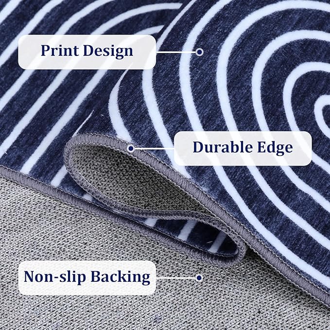 ROYHOME Modern Rug 2.5x8 Runners for Hallways, Abstract Kitchen Runner Rugs Non Slip Bath Runners, Rainbow Washable Runner Rug for Bedroom, Soft Long Rugs for Entryway Bathroom Laundry Dorm, Blue