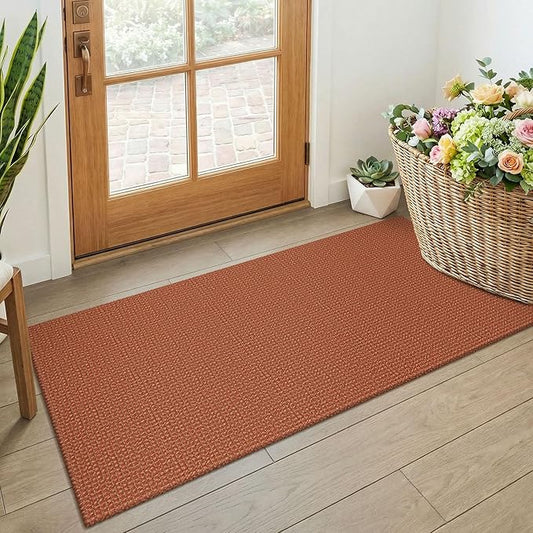 KOZYFLY Orange 2x4 Entry Runner Rug, Small Washable Runners for Entryway, Non Slip Door Mat Indoor Entrance, Front Porch Carpet for Foyer, Kitchen, Bedroom, Bathroom, Burnt Orange/Tan