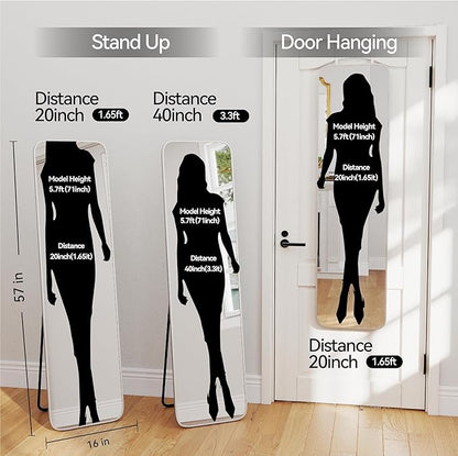 SCWF-GZ 57x16 Door Hanging Full Length Mirror, Floor Stand (Height 5.7ft just Body in1.3ft) Wall Mounted Metal Frame Rectangle Dressing Mirrors for Bedroom Bathroom Room 57 inch Silver