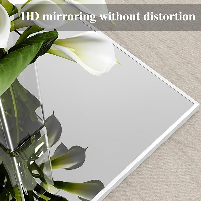 ANYHI Large Full Length Mirror, 60" x 18" Door Mirror Full Length, 2 Hooks, Over The Door or Wall Monuted, Aluminum Frame, for Bedroom Bathroom Checkroom, White