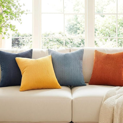 Topfinel Burnt Orange and Blue Couch Pillows Pack of 4 Decorative 16x16 Inch Velvet Pillow Covers for Bed Accent Modern Corduroy Pillowcase Sofa Livingroom Home Decor