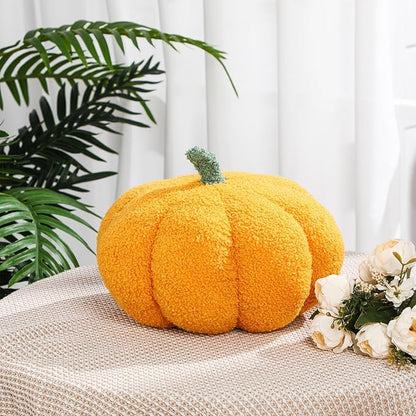 Kajaia 2 Pcs Simulated Pumpkin Plush Pillow 11 x 9.5 Inch 3D Cushion Fall Decorations Stuffed Throw Pillows Toy for Fall Halloween Thanksgiving Bedroom Sofa Couch Supplies (Yellow,Brown)
